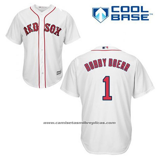 Camiseta Beisbol Hombre Boston Red Sox 1 Bobby Doerr Blanco Primera Cool Base